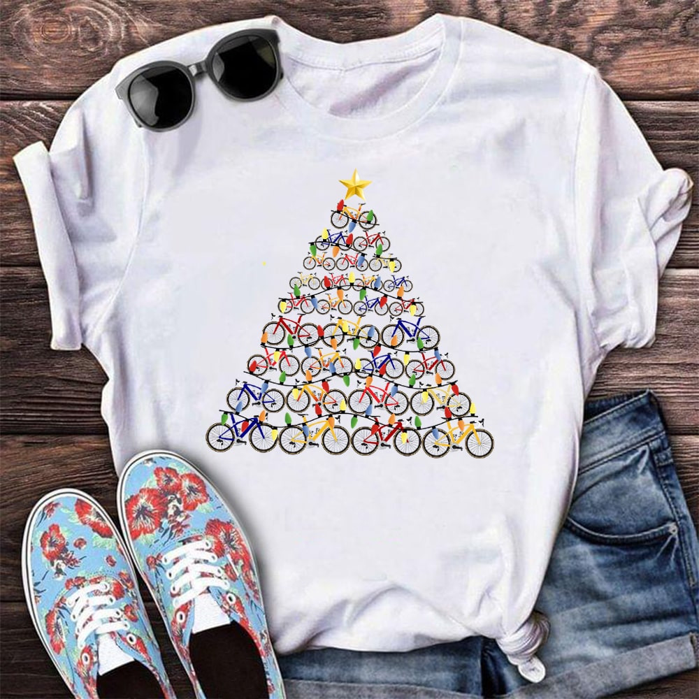 Bicycle Christmas Tree Shirt Cool Xmas T-Shirts Gifts For Bike Enthusiasts