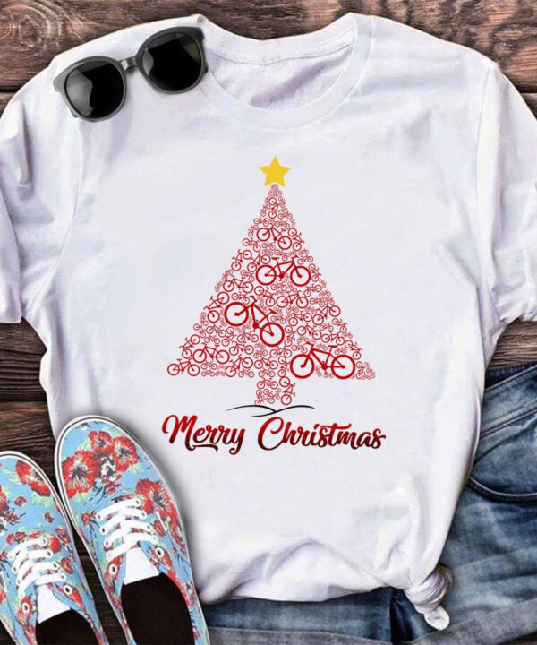 Bicycle Christmas Tree Shirt Merry Christmas T-Shirt Gifts For Bicycle Enthusiasts Bicycle Christmas Tree Shirt Merry Christmas T-Shirt Gifts For Bicycle Enthusiasts