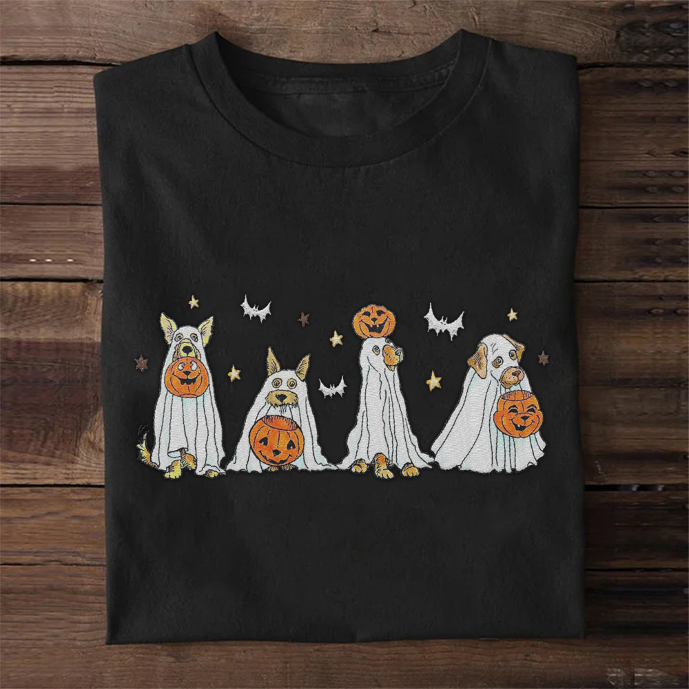 Ghost Dogs With Jack O'Lantern In Halloween Night Shirt 2025 Halloween Funny Gifts