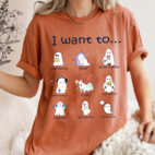 Halloween Ghosts Read Books Sleep Drink Coffee Shirt Cute Halloween T-Shirt Gifts For Friends