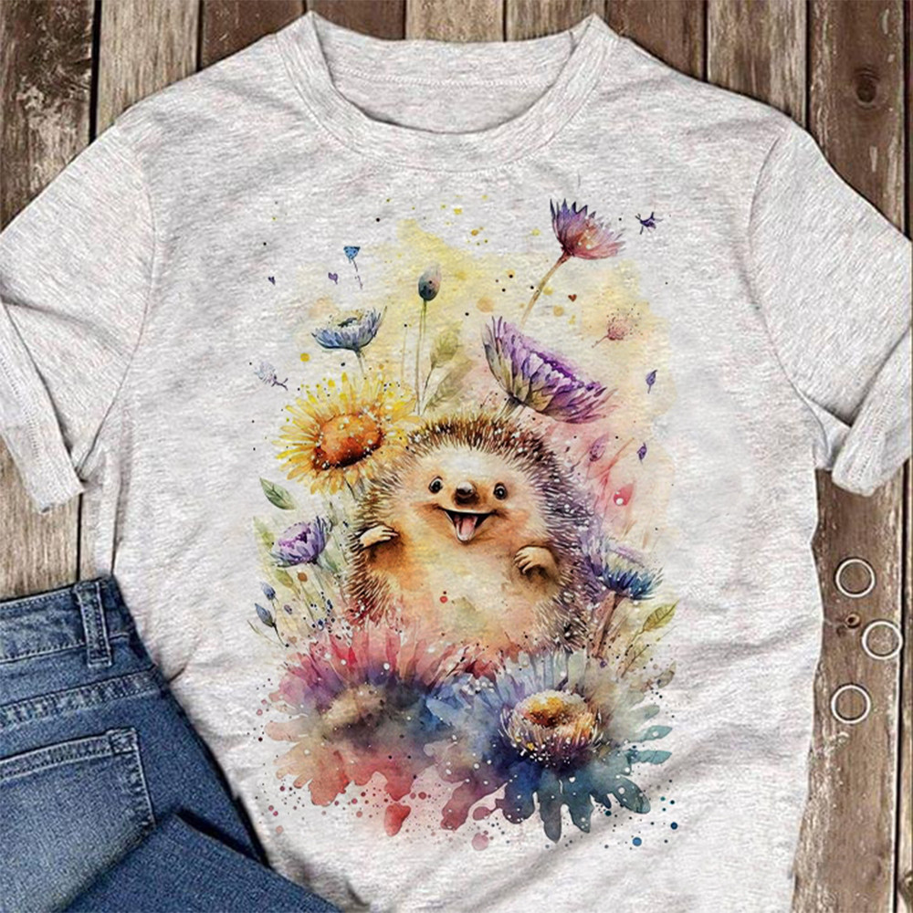 Hedgehog With Flowers Shirt Cute Graphic Tees Gifts For Hedgehog Lovers
