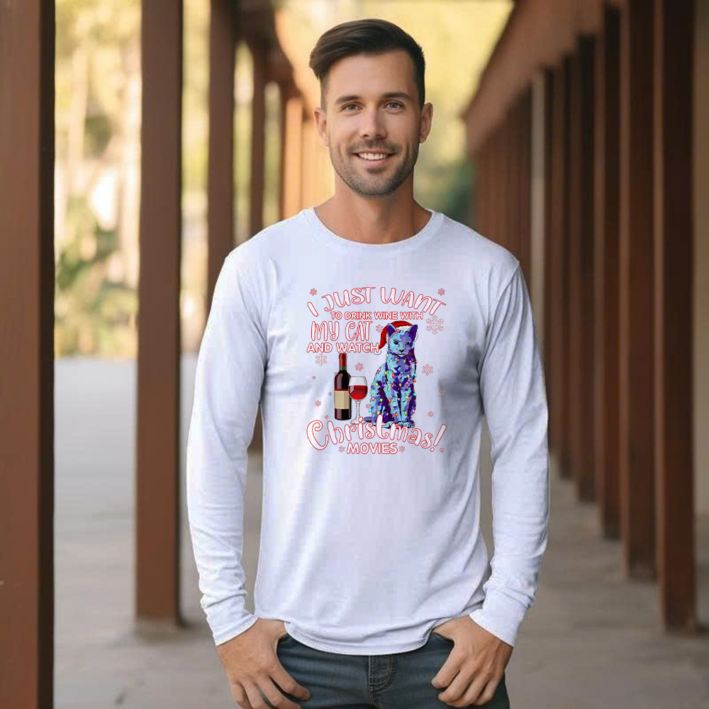 I Just Want To Drink Wine With My Cat Long Sleeve Shirt Gift For Cat Lovers I Just Want To Drink Wine With My Cat Long Sleeve Shirt Gift For Cat Lovers