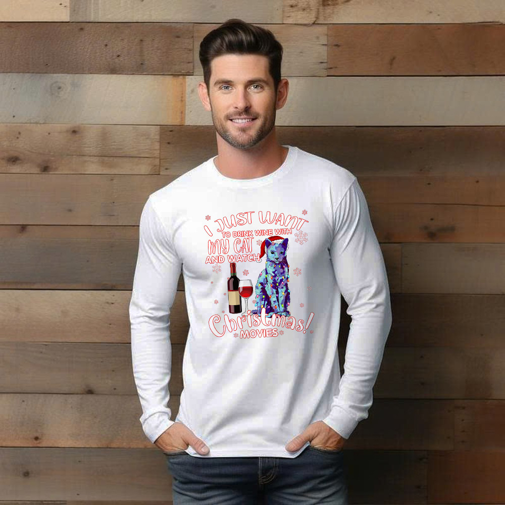 I Just Want To Drink Wine With My Cat Long Sleeve Shirt Gift For Cat Lovers I Just Want To Drink Wine With My Cat Long Sleeve Shirt Gift For Cat Lovers