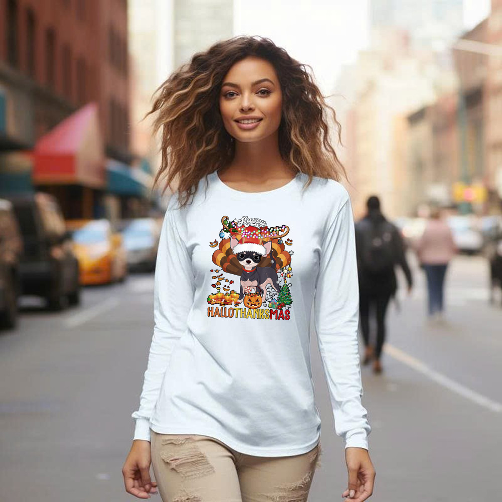 Reindeer Santa Turkey Chihuahua Shirt Hallothanksmas Happy Long Sleeve Shirt Gift For Chihuahua Lovers Reindeer Santa Turkey Chihuahua Shirt Hallothanksmas Happy Long Sleeve Shirt Gift For Chihuahua Lovers