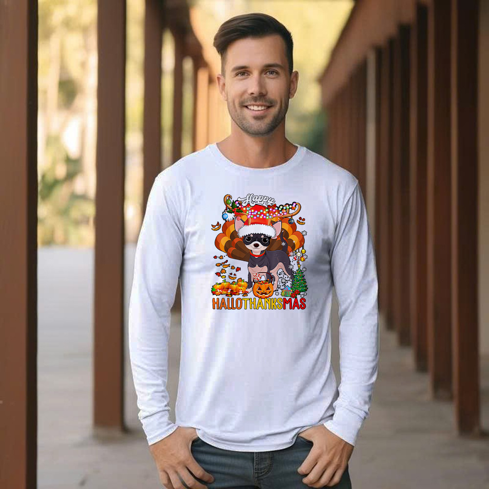 Reindeer Santa Turkey Chihuahua Shirt Hallothanksmas Happy Long Sleeve Shirt Gift For Chihuahua Lovers Reindeer Santa Turkey Chihuahua Shirt Hallothanksmas Happy Long Sleeve Shirt Gift For Chihuahua Lovers