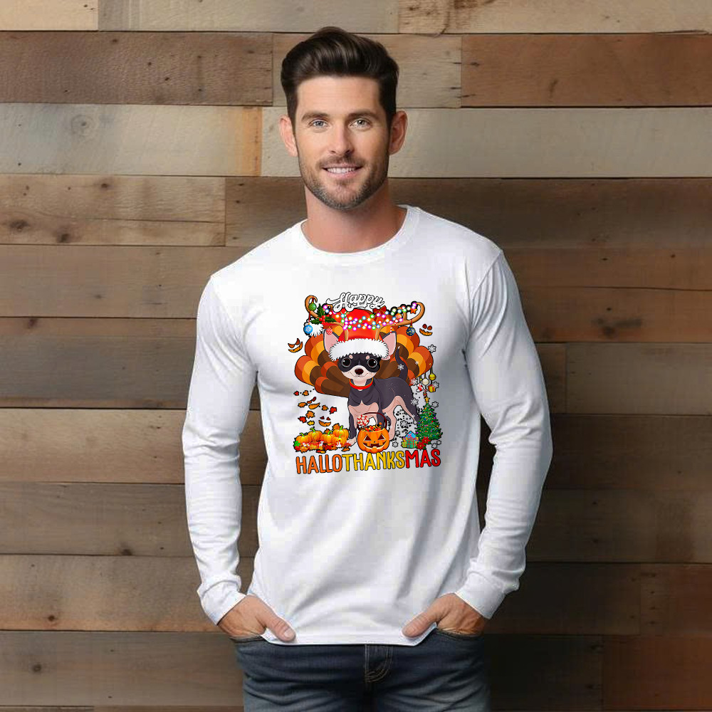 Reindeer Santa Turkey Chihuahua Shirt Hallothanksmas Happy Long Sleeve Shirt Gift For Chihuahua Lovers Reindeer Santa Turkey Chihuahua Shirt Hallothanksmas Happy Long Sleeve Shirt Gift For Chihuahua Lovers