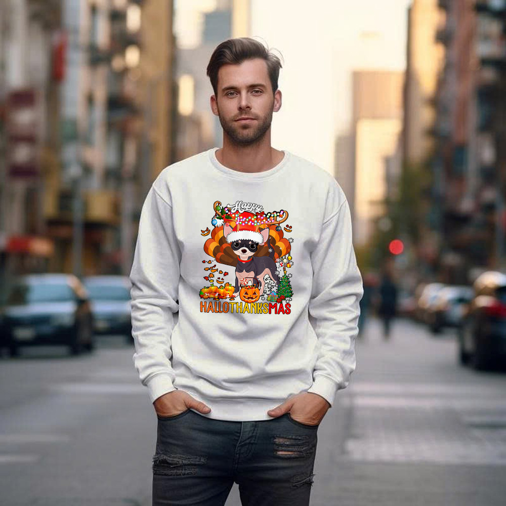 Reindeer Santa Turkey Chihuahua Shirt Hallothanksmas Happy Sweatshirt Gift For Chihuahua Lovers Reindeer Santa Turkey Chihuahua Shirt Hallothanksmas Happy Sweatshirt Gift For Chihuahua Lovers