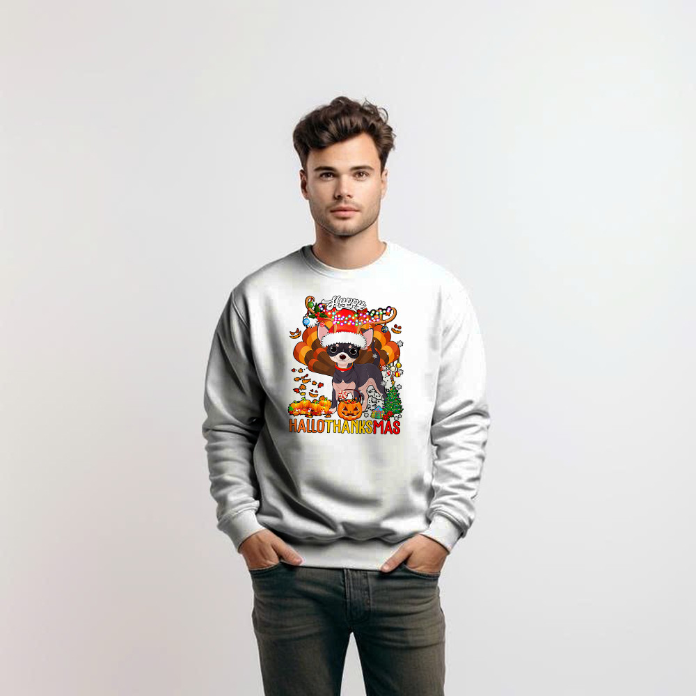 Reindeer Santa Turkey Chihuahua Shirt Hallothanksmas Happy Sweatshirt Gift For Chihuahua Lovers Reindeer Santa Turkey Chihuahua Shirt Hallothanksmas Happy Sweatshirt Gift For Chihuahua Lovers