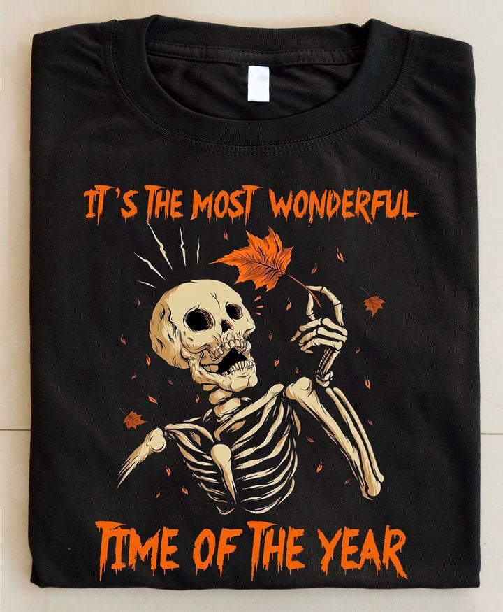 Skeleton It's The Most Wonderful Time Of The Year Shirt Fall Themed Autumn Leaves Shirt