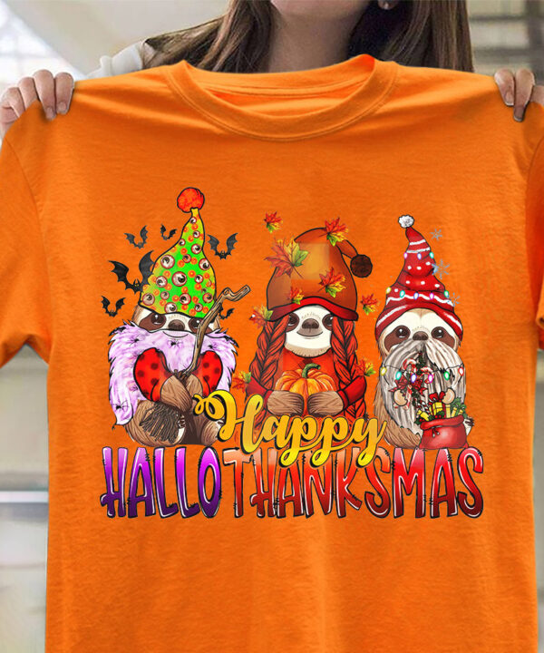 Sloth Happy Hallothanksmas Shirt Halloween Thanksgiving Christmas Gifts For Sloth Lovers Sloth Happy Hallothanksmas Shirt Halloween Thanksgiving Christmas Gifts For Sloth Lovers