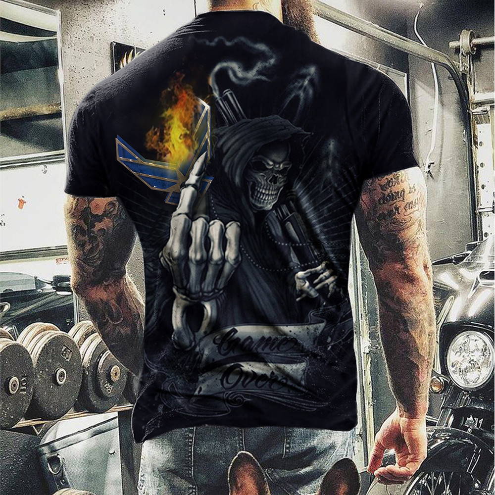 US Air Force T-Shirt Skull Gun Game Over Shirt