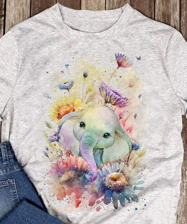 Watercolor Baby Elephant With Flowers Shirt Elephant Lovers Cute T-Shirt Gift Ideas Watercolor Baby Elephant With Flowers Shirt Elephant Lovers Cute T-Shirt Gift Ideas