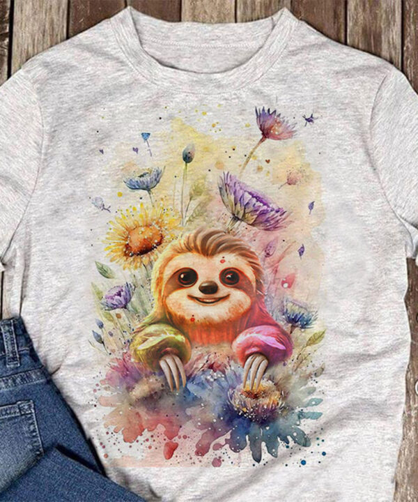 Watercolor Baby Sloth With Flowers Shirt Cute Graphic T-Shirt Gifts For Sloth Lovers Watercolor Baby Sloth With Flowers Shirt Cute Graphic T-Shirt Gifts For Sloth Lovers
