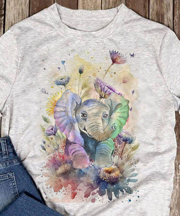 Watercolor Elephant With Flowers Shirt Cute Graphic Tees Gifts For Elephant Lovers Watercolor Elephant With Flowers Shirt Cute Graphic Tees Gifts For Elephant Lovers