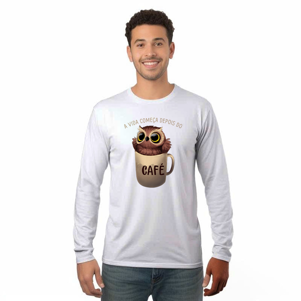 A Vida Comeca Depois Do Shirt Cute Owl With Coffee Cup Long Sleeve Shirt Gift For Adult Rivonaprint