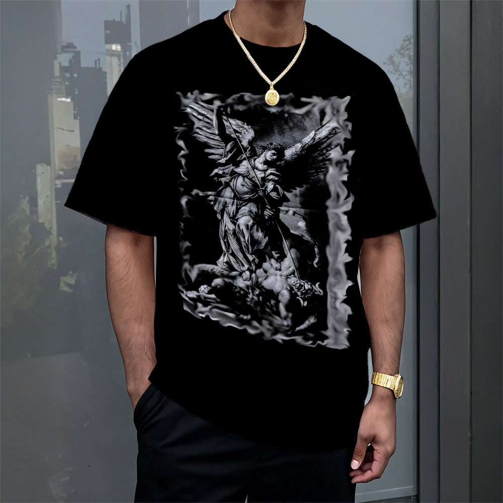 Archangel Michael Defeats Satan T-Shirt Faith Apparel Christian Gifts For Teens Rivonaprint