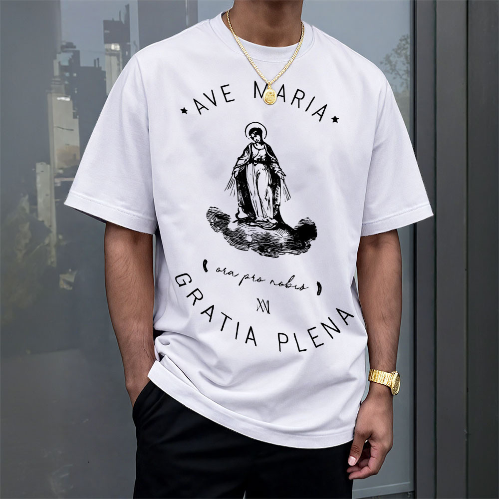 Ave Maria Gratia Plena T-Shirt Christian Faith Apparel Christmas Ideas For Husband Rivonaprint