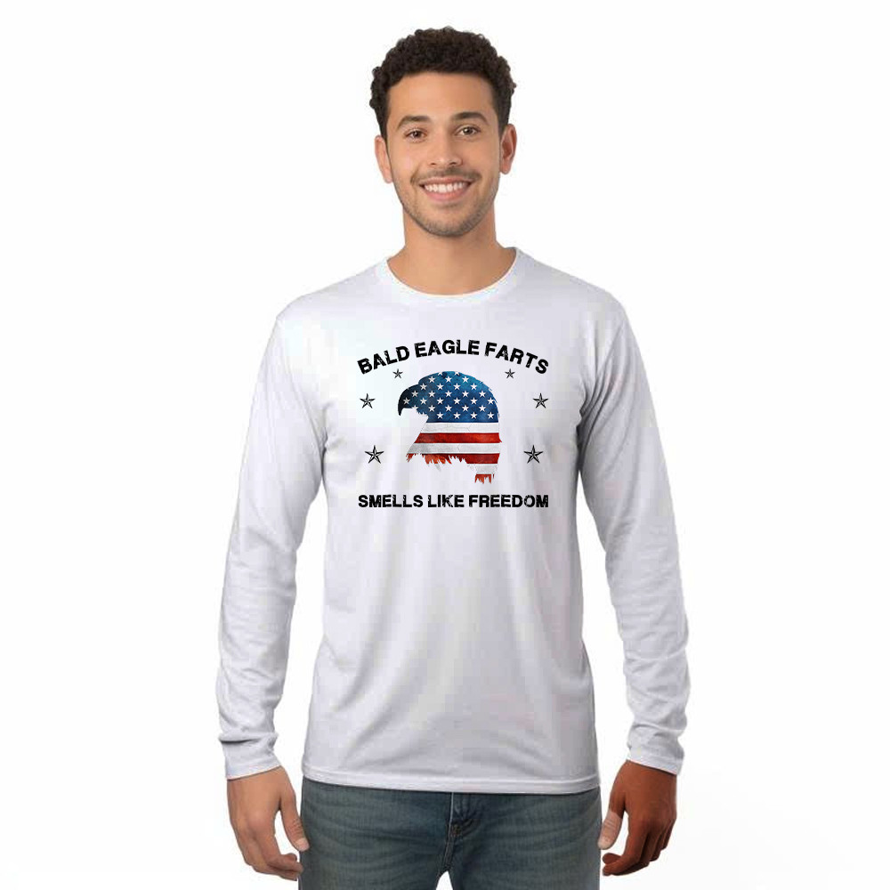 Bald Eagle Farts Smells Like Freedom Long Sleeve Shirt Patriotic Themed Clothing Mens Rivonaprint
