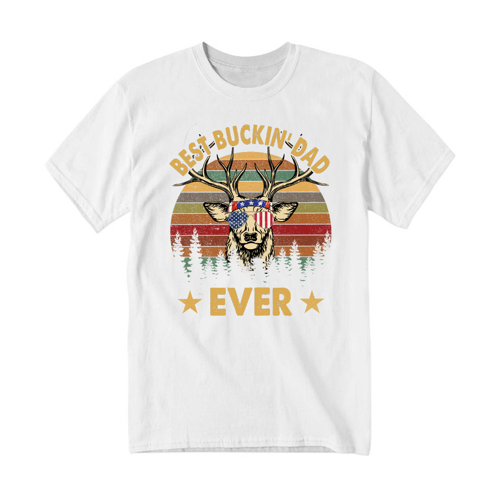 Best Buckin Dad Ever T-Shirt Deer Hunter Vintage Tees Dads Fathers Day Gifts Rivonaprint