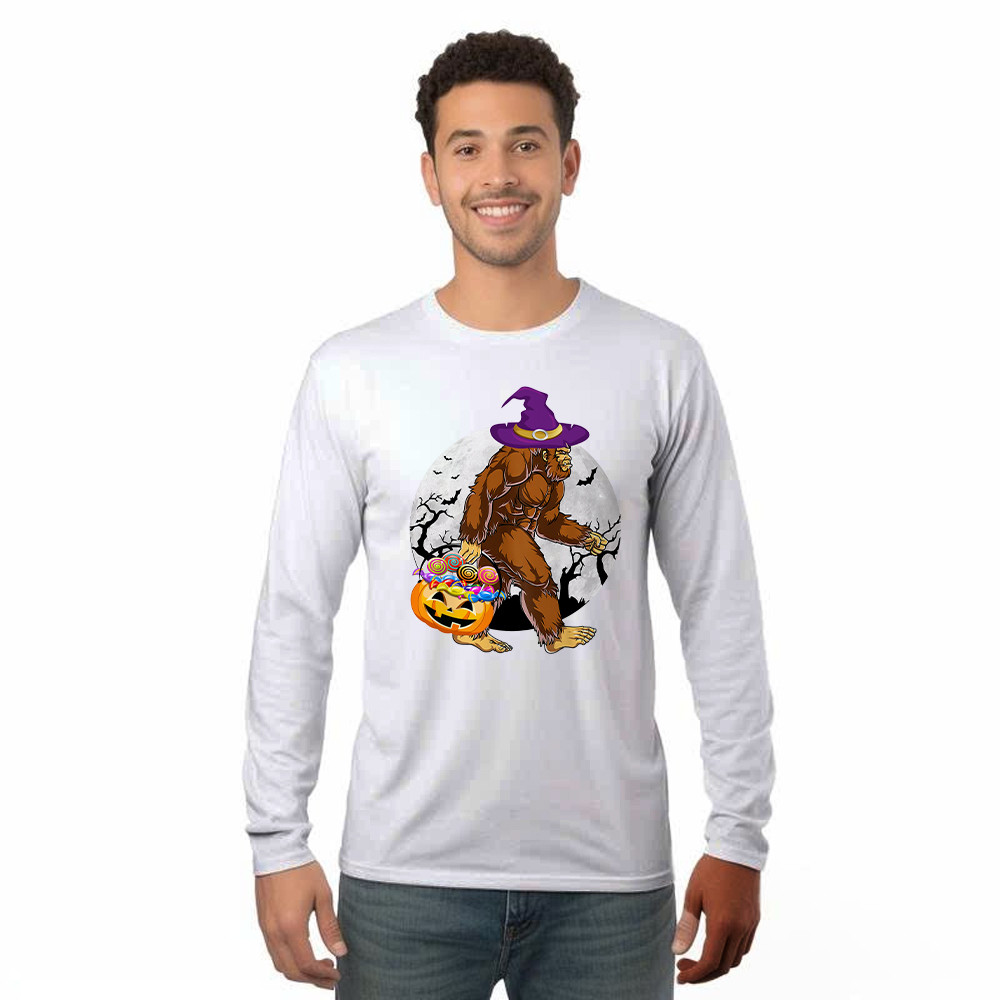 Bigfoot With Moon Halloween Shirt Funny Animal Holiday Long Sleeve Shirt Halloween Gift Rivonaprint
