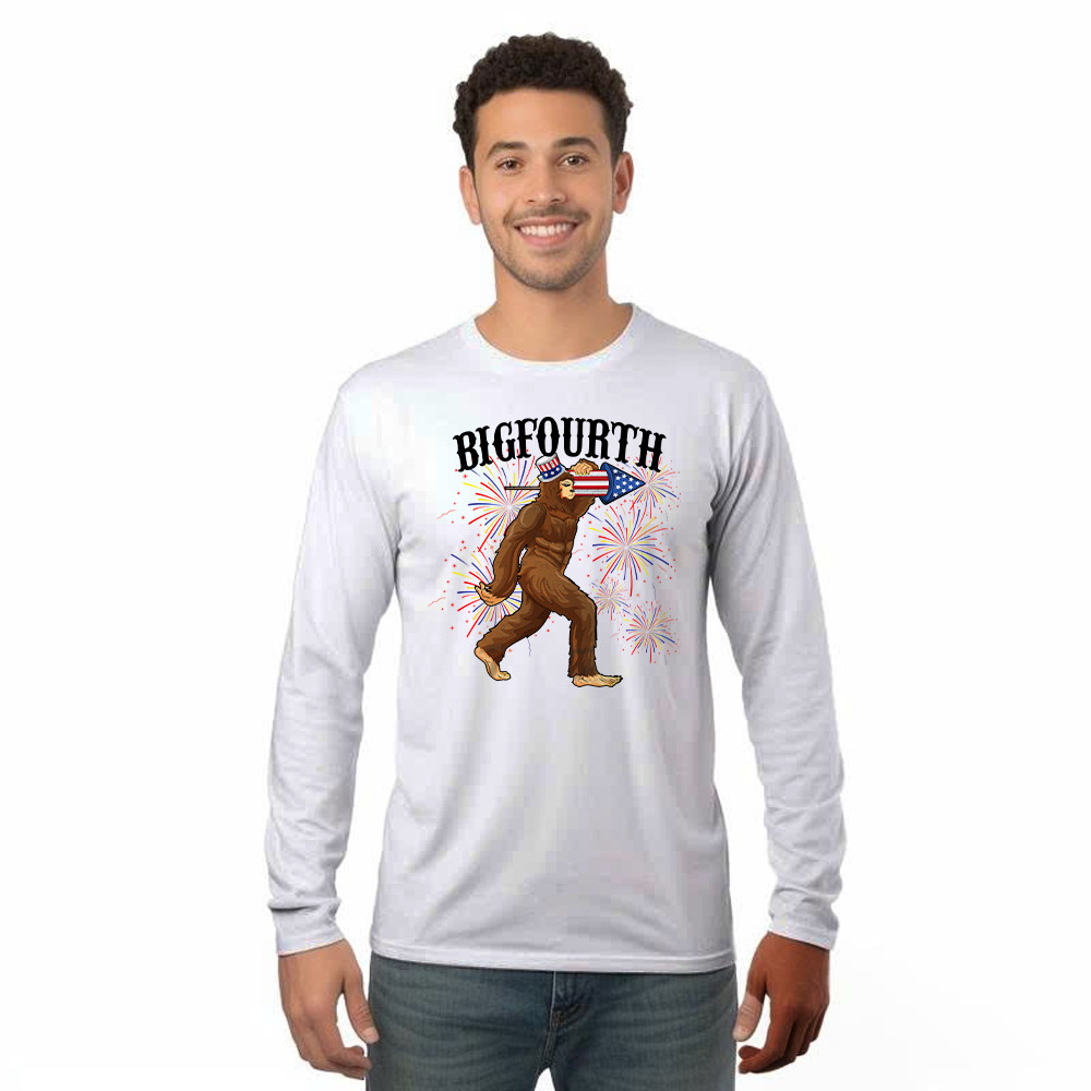 Bigfourth Shirt Bigfoot Lovers Fourth Of July Long Sleeve Shirt Patriotic Gift For Him Rivonaprint