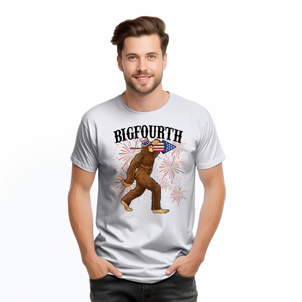 Bigfourth Shirt Bigfoot Lovers Fourth Of July T-Shirt Patriotic Gift For Him Rivonaprint