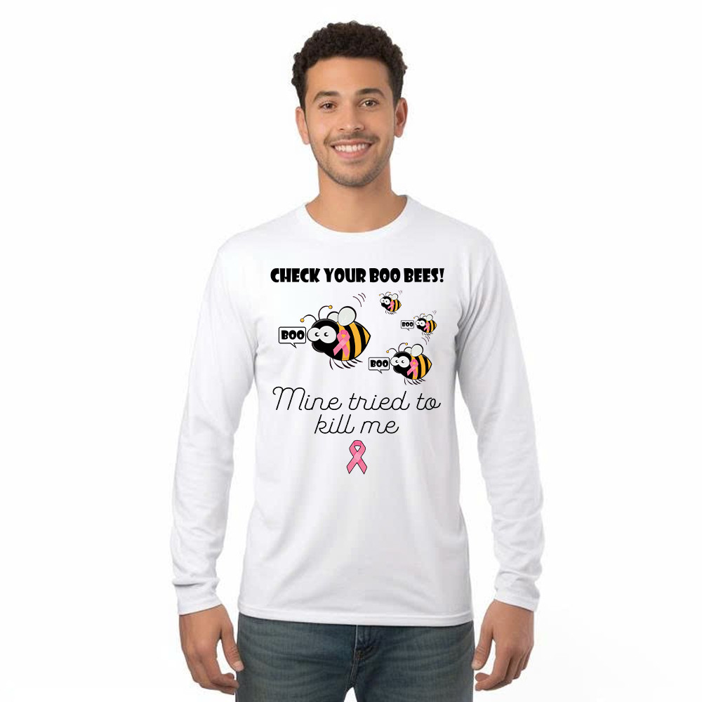 Check Your Boo Bees Long Sleeve Shirt Breast Cancer Ribbon Funny Bee Shirts Gift For Patients Rivonaprint