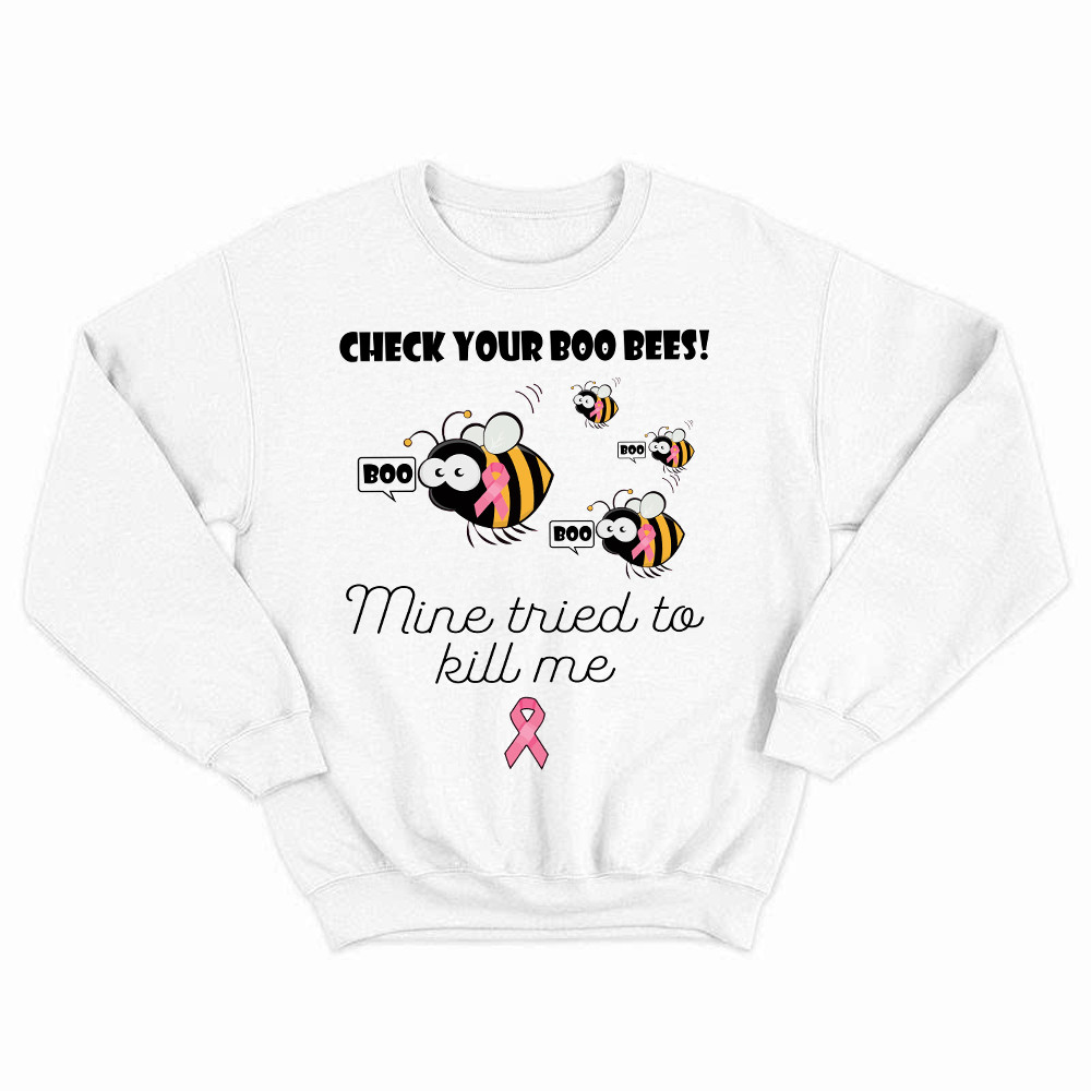 Check Your Boo Bees Sweatshirt Breast Cancer Ribbon Funny Bee Shirts Gift For Patients Rivonaprint