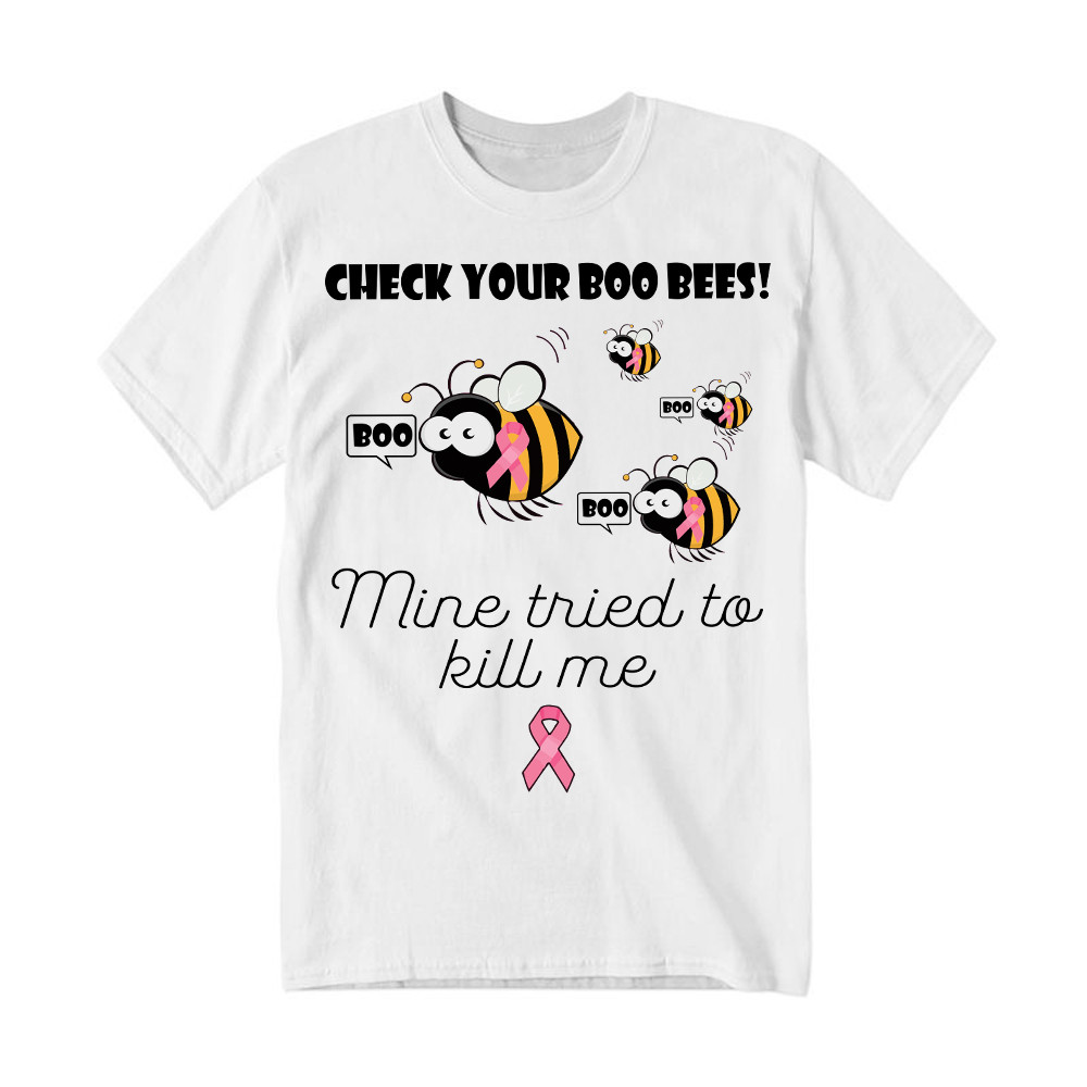Check Your Boo Bees T-Shirt Breast Cancer Ribbon Funny Bee Shirts Gift For Patients Rivonaprint
