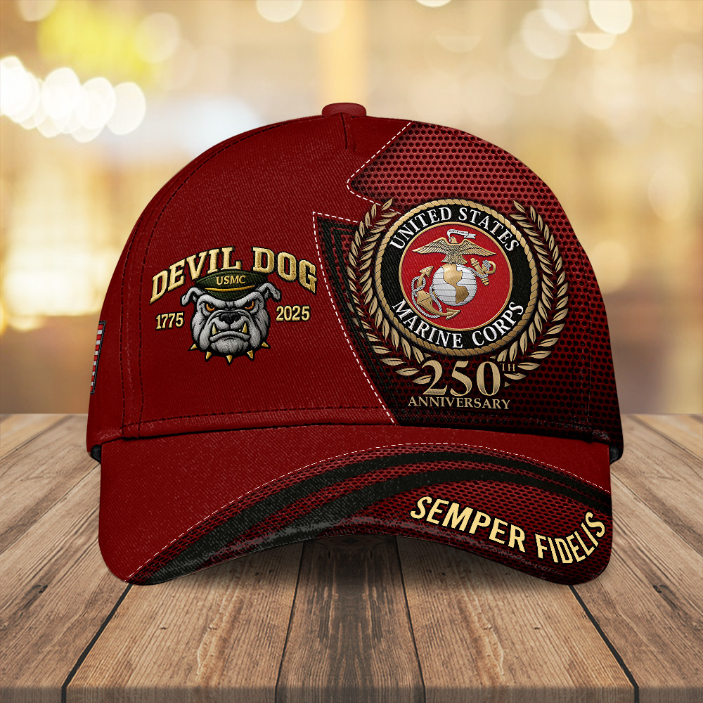 Devil Dog USMC 250 Years Anniversary Hat Semper Fidelis Marine Veteran Merch Gifts For Dad Rivonaprint