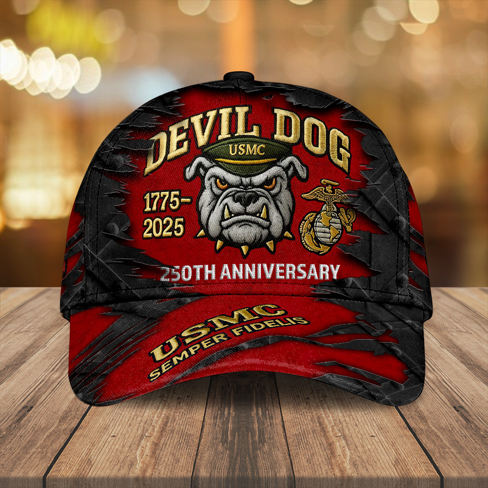 Devil Dog USMC 250th Anniversary Hat Semper Fidelis Marine Veteran Merch Gifts Rivonaprint