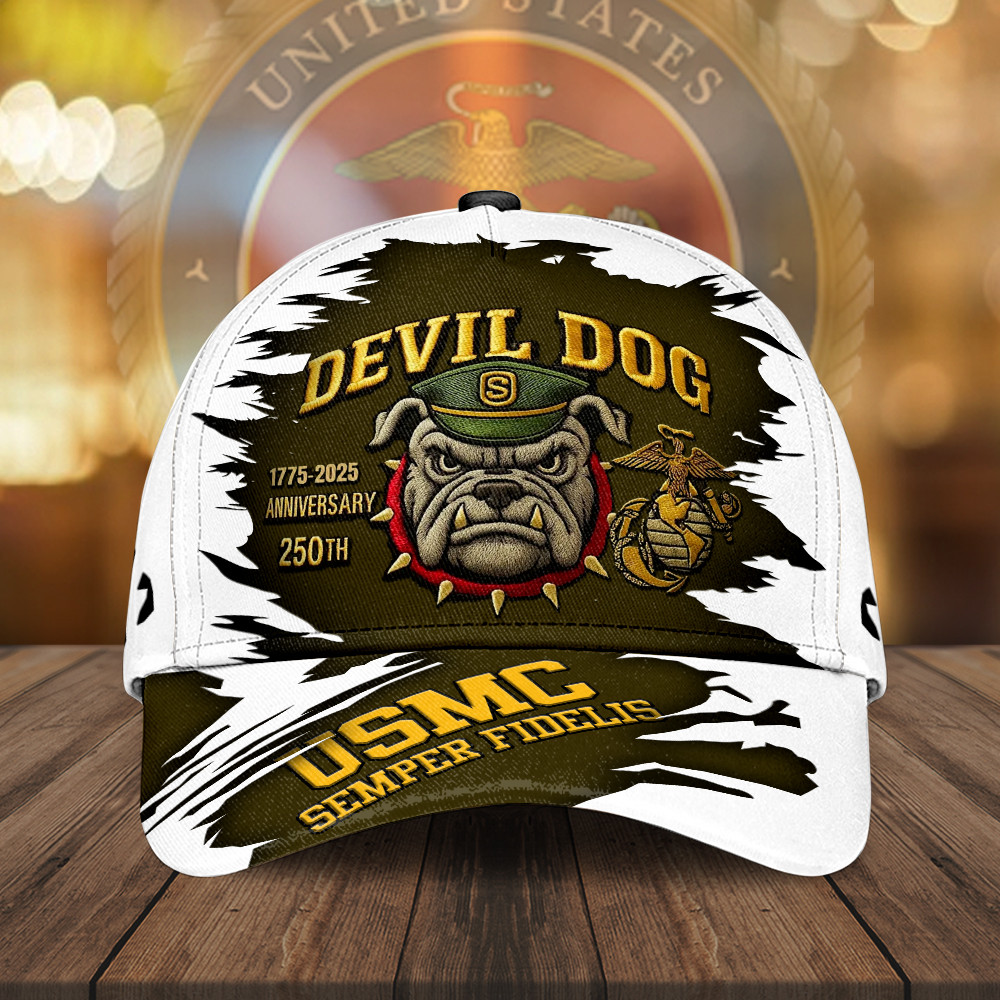 Devil Dog USMC 250th Anniversary Hat Semper Fidelis Merch Gifts For Military Veterans Rivonaprint