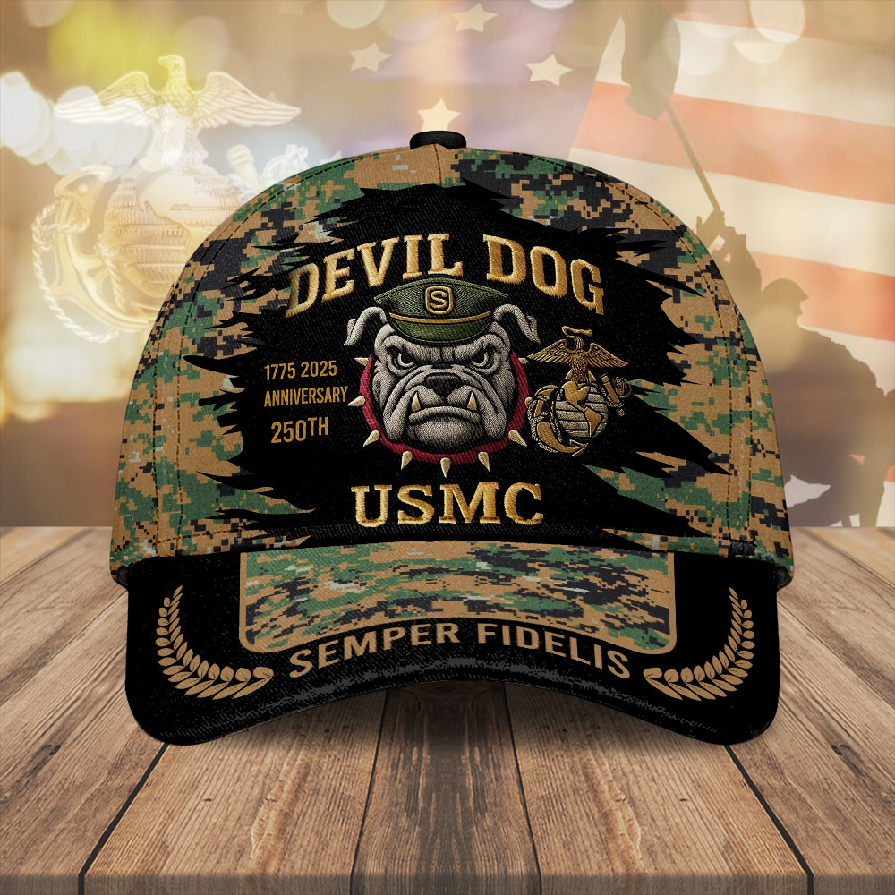 Devil Dog USMC 250th Anniversary Hat Semper Fidelis Patriotic Merch Gifts For Marine Veteran Rivonaprint