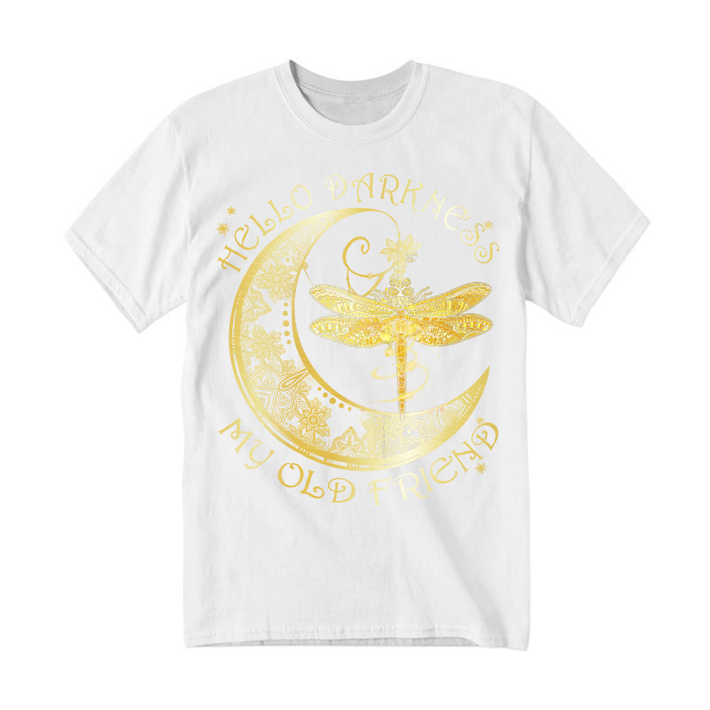 Hello Darkness My Old Friend Shirt Dragonfly Moon Graphic T-Shirt Gift For Men Rivonaprint