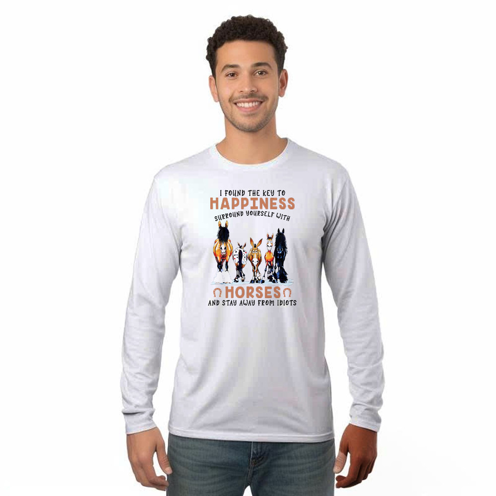 I Found The Key To Happiness Surround Yourself With Horses Long Sleeve Shirt Horse Riding Lovers Gifts Rivonaprint