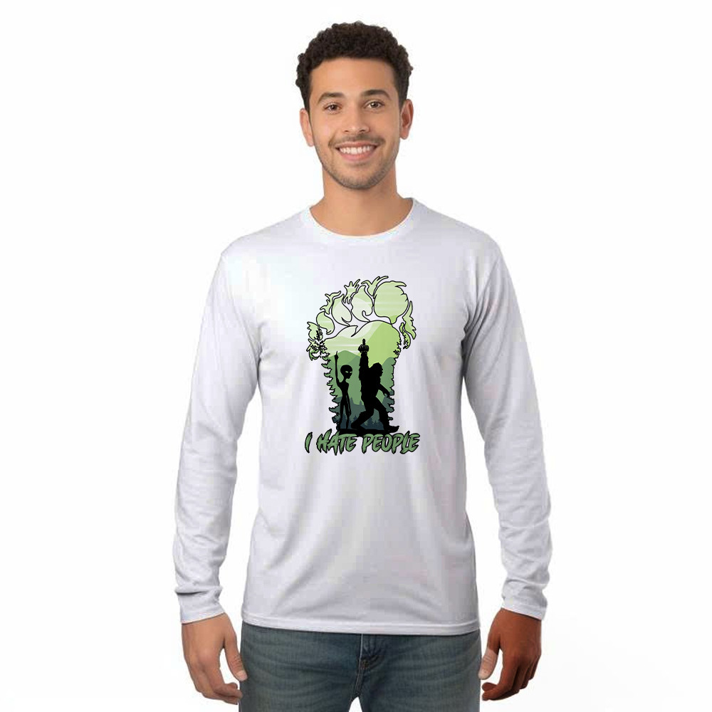 I Hate People Shirt Bigfoot Alien Graphic Long Sleeve Shirt Gifts For Sibling Rivonaprint