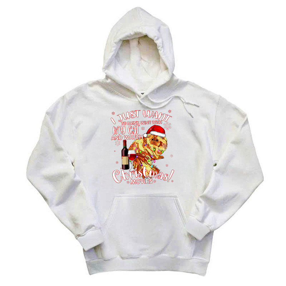 I Just Want To Drink Wine With My Cat Hoodie Wine Related Christmas Gifts For Cat Lovers Rivonaprint