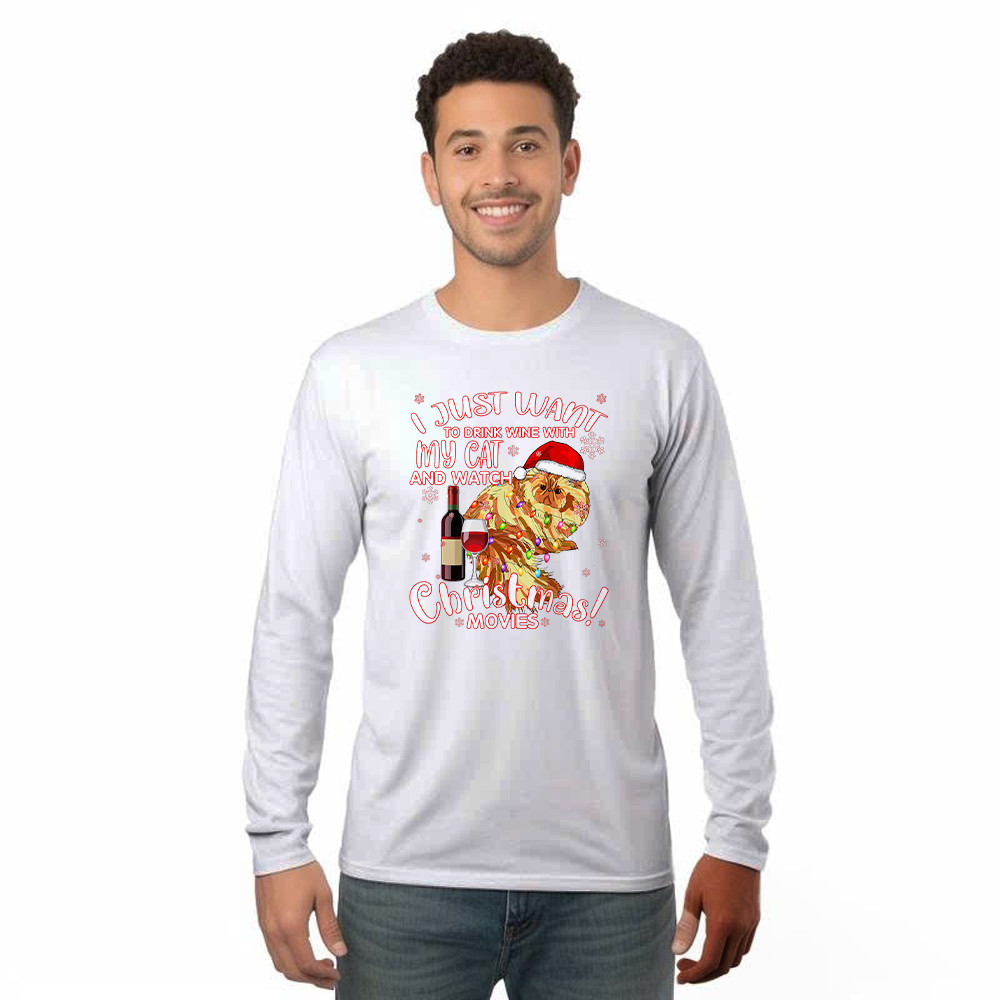 I Just Want To Drink Wine With My Cat Long Sleeve Shirt Wine Related Christmas Gifts For Cat Lovers Rivonaprint