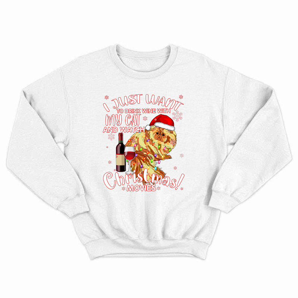 I Just Want To Drink Wine With My Cat Sweatshirt Wine Related Christmas Gifts For Cat Lovers Rivonaprint