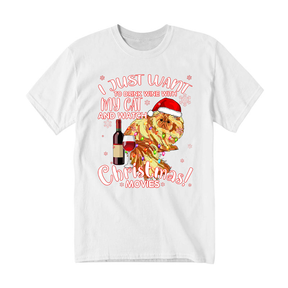 I Just Want To Drink Wine With My Cat T-Shirt Wine Related Christmas Gifts For Cat Lovers Rivonaprint