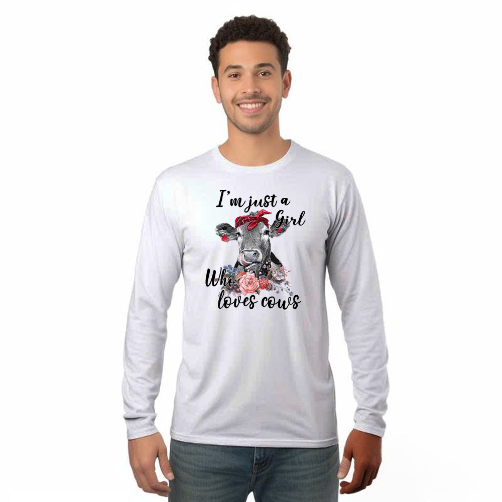 I'm Just A Girl Who Loves Cows Shirt Funny Farmer Female Long Sleeve Shirt Gifts For Cow Lovers Rivonaprint