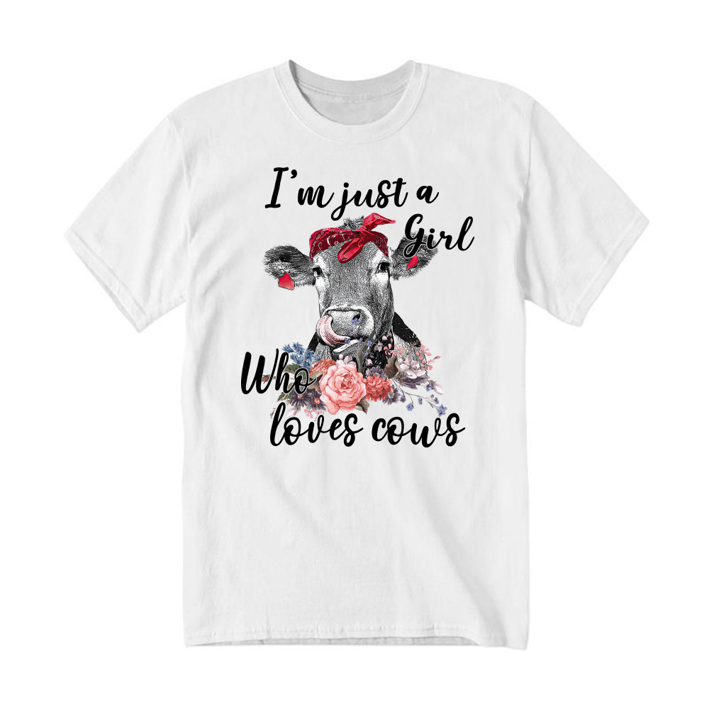 I'm Just A Girl Who Loves Cows Shirt Funny Farmer Female T-Shirt Gifts For Cow Lovers Rivonaprint