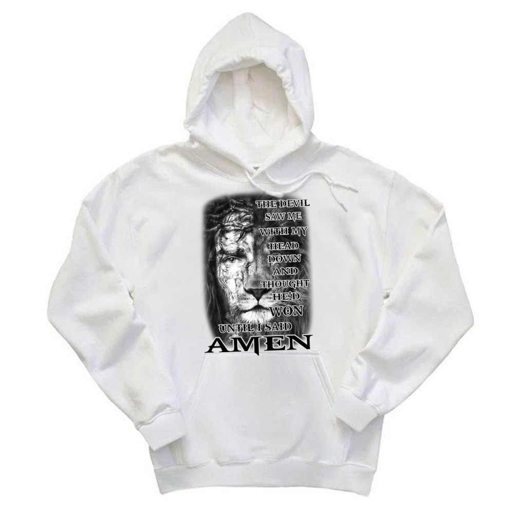 Jesus Lion Shirt Christian The Devil Saw Me With My Head Down Until I Said Amen Hoodie Rivonaprint