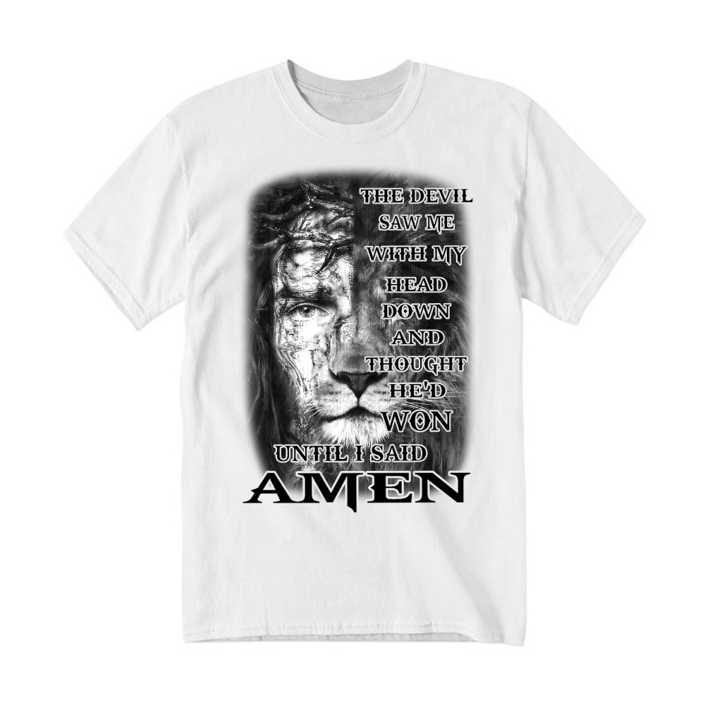 Jesus Lion Shirt Christian The Devil Saw Me With My Head Down Until I Said Amen T Shirt Rivonaprint