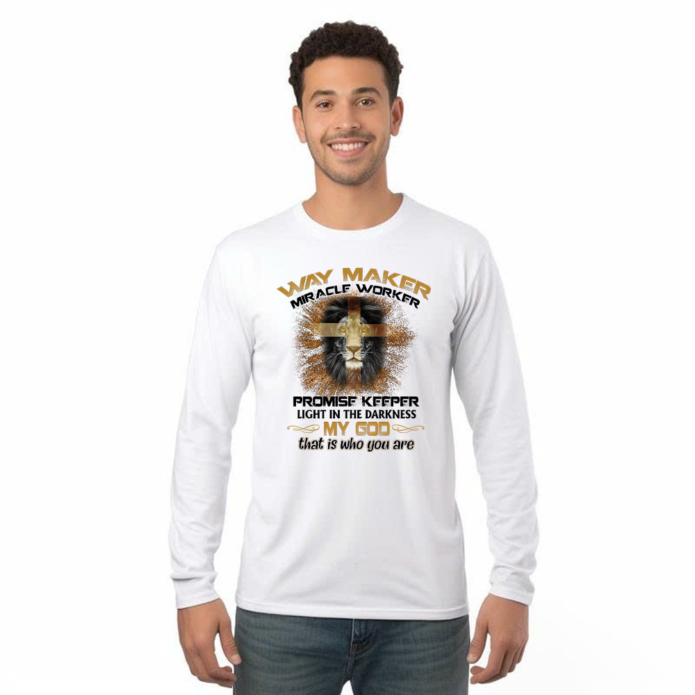 Lion Way Maker Miracle Worker Promise Keeper Long Sleeve Shirt Mens Christian Shirt Gifts For Men Rivonaprint