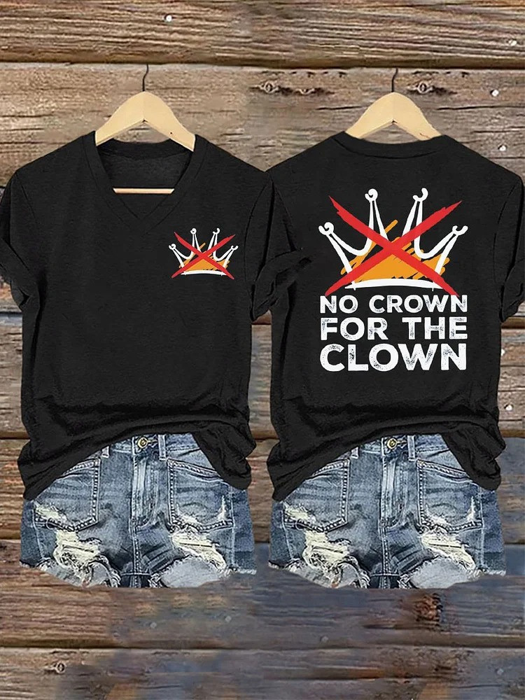 No Kings V-Neck Shirt Black No Crown For The Clown FDT No Kings Protest Merch Gifts Rivonaprint