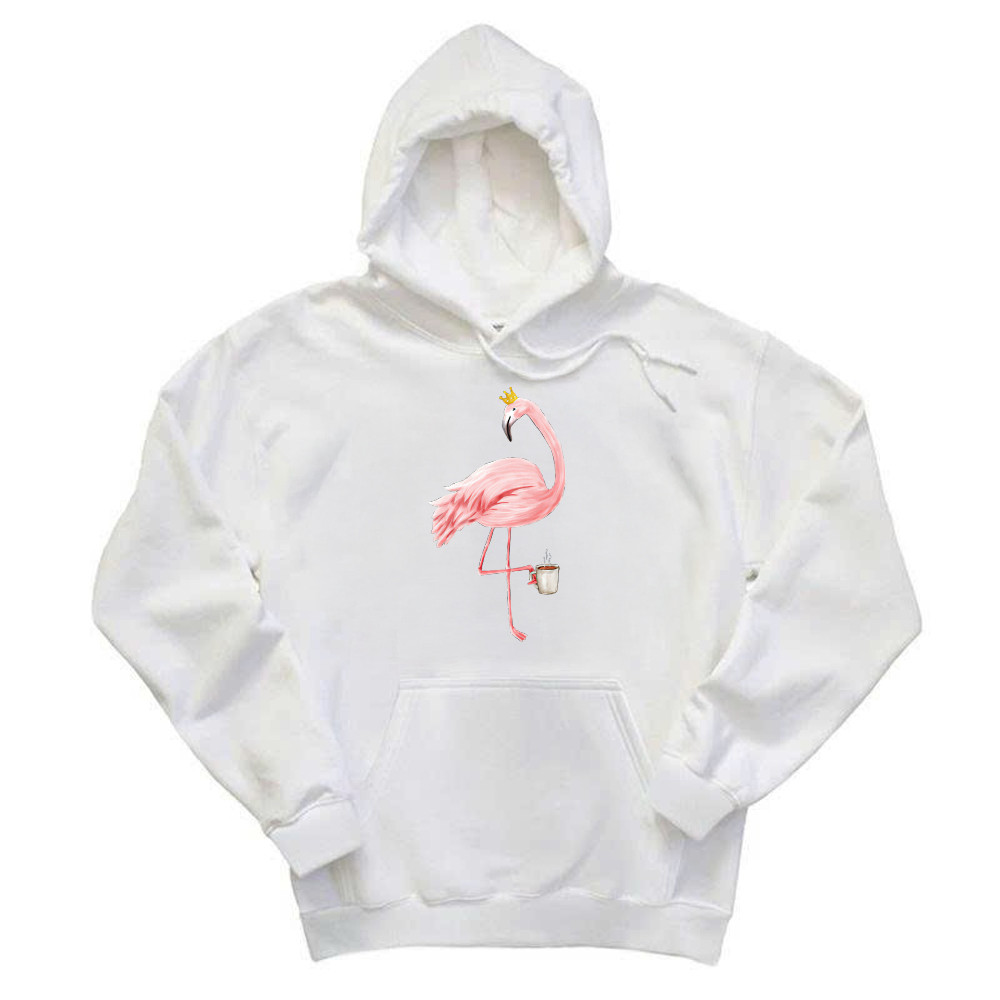 Queen Flamingo With Coffee Shirt Cute Animal Ladies Hoodie Gift For Coffee Lovers Rivonaprint