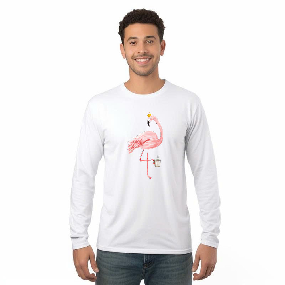 Queen Flamingo With Coffee Shirt Cute Animal Ladies Long Sleeve Shirt Gift For Coffee Lovers Rivonaprint