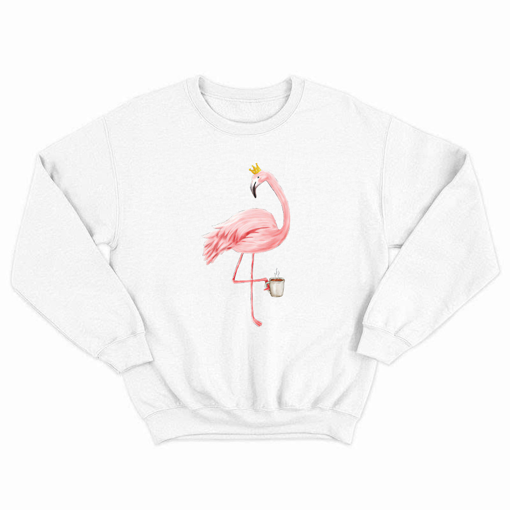 Queen Flamingo With Coffee Shirt Cute Animal Ladies Sweatshirt Gift For Coffee Lovers Rivonaprint