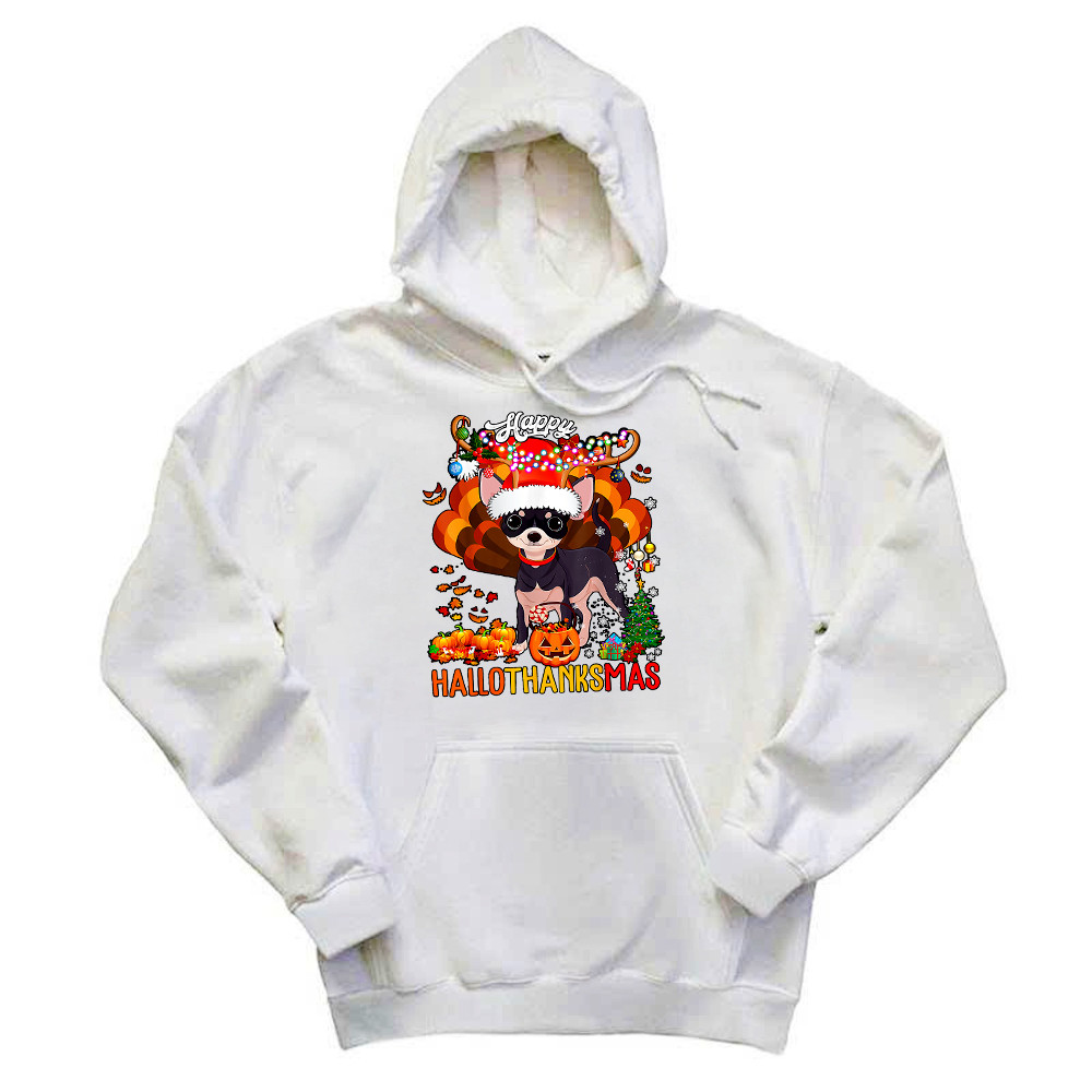 Reindeer Santa Turkey Chihuahua Shirt Hallothanksmas Happy Hoodie Chihuahua Lovers Gifts Rivonaprint